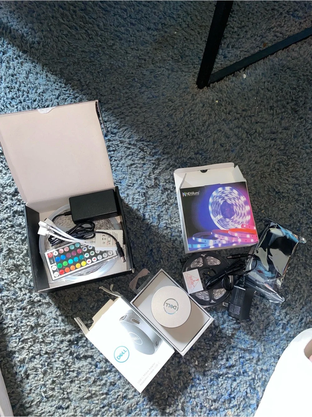 2 RGB LED light strips never used & 1 Dell USB C Mobile Adapter. All 3 never use